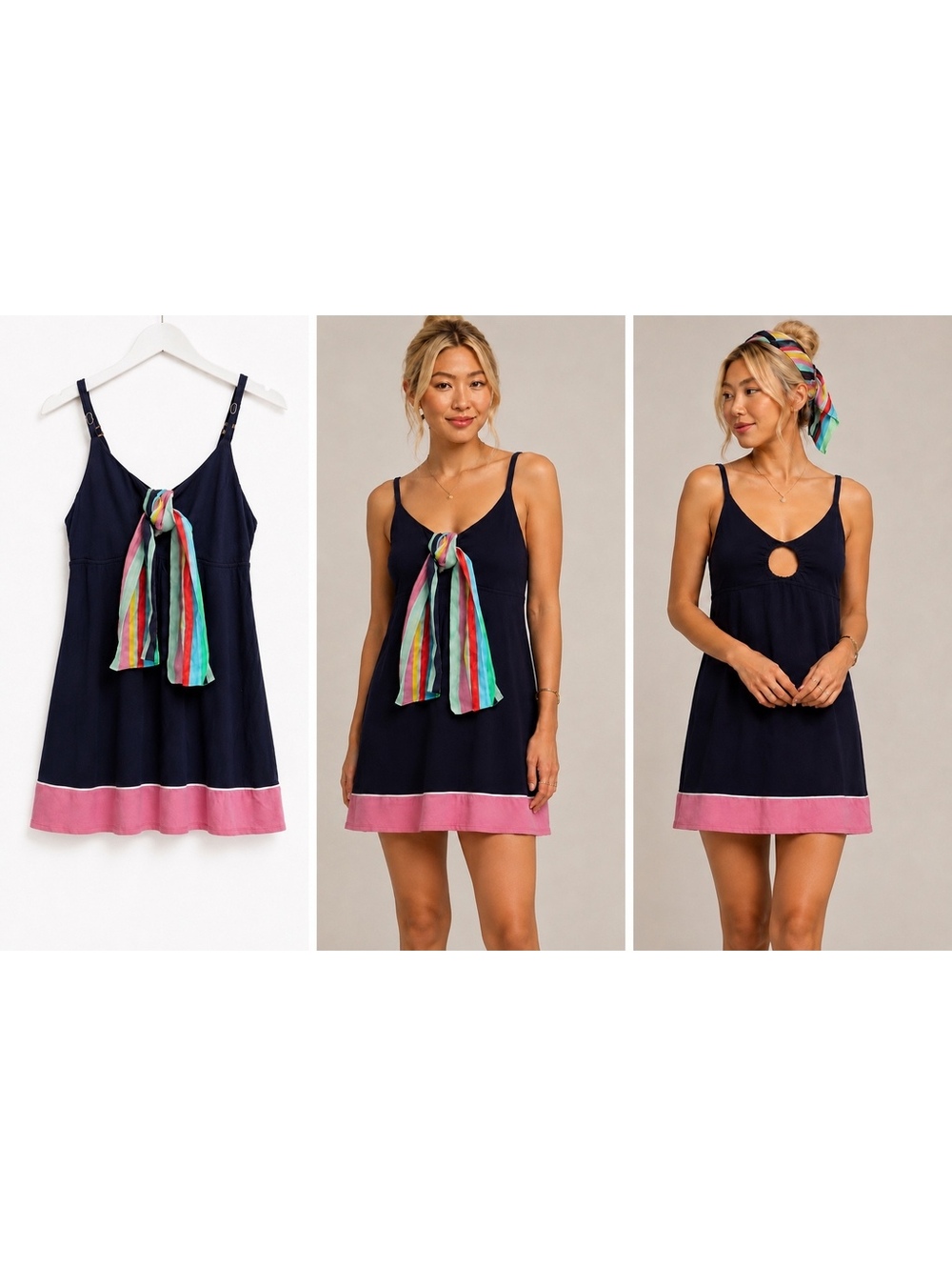 Trina Turk Navy Colorblock Tie Front Knit Sundress Tagged L Fits S/M